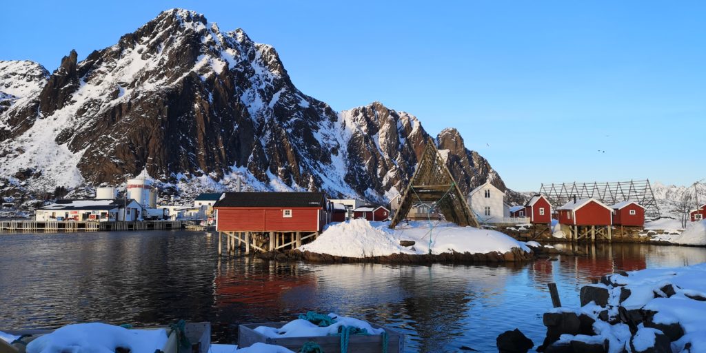 red cabin in Lofoten islands